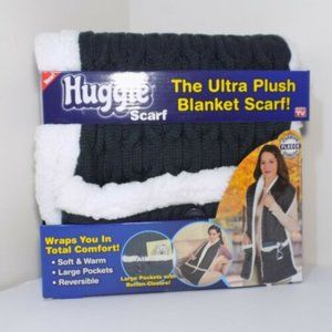 Huggle Ultra Plush Blanket Scarf w. Pockets Charcoal Grey Fleece As Seen on TV